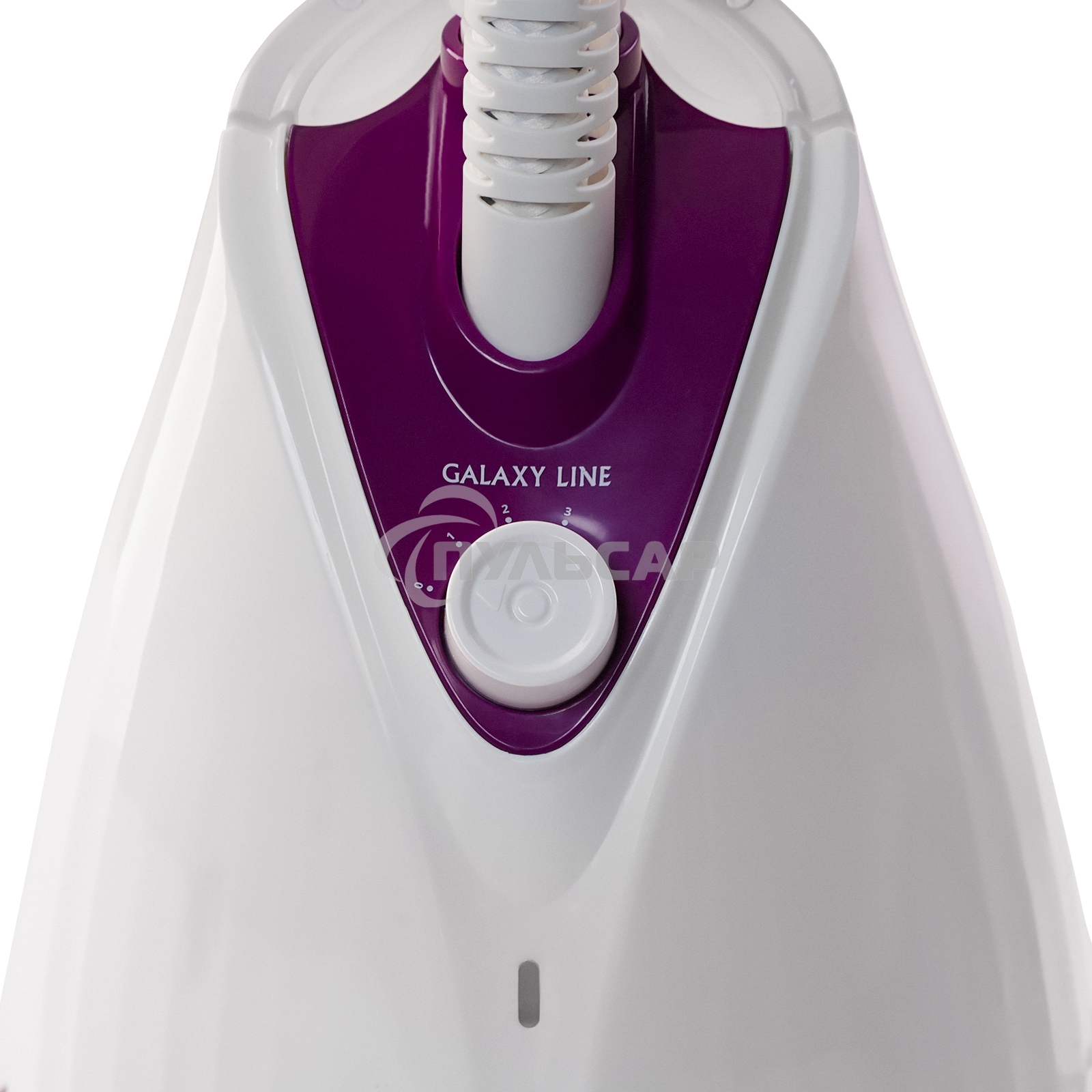 Отпариватель Galaxy Line GL 6211, белый с фиолетовым, стационарный, 2000 Вт, объем контейнера для воды 1,7 л, 3 режима отпаривания
