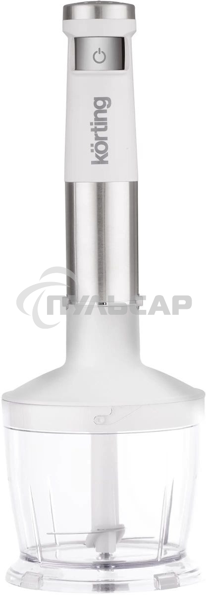 Погружной блендер KORTING KHB 0313 W, беспроводной, мощность 150 Вт, кнопочное управление, 3 насадки (блендер, измельчитель, миксер), 5 скоростей, объем чаши 500 мл, защита двигателя от перегрева/перегрузки, цвет белый