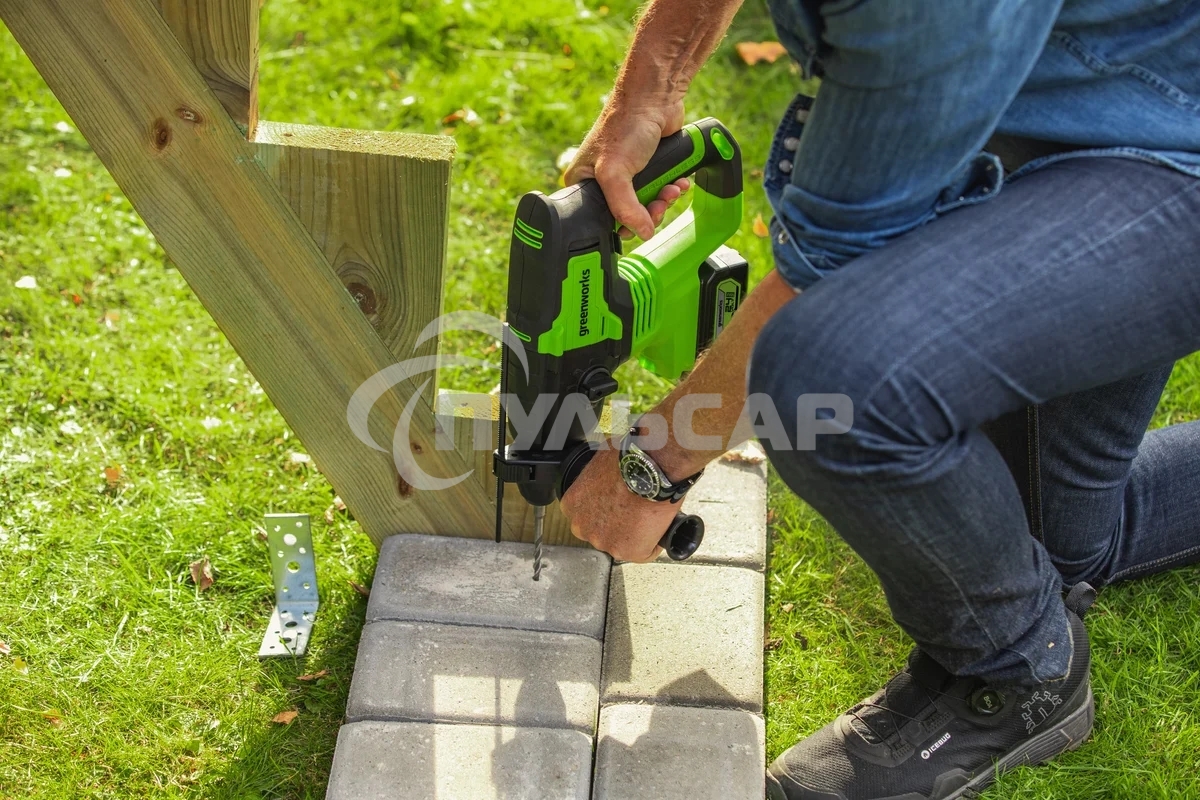 Перфоратор аккумуляторный бесщеточный GreenWorks GD24SDS2 2 ДЖ, 24V, c 1хАКБ 4 Ач и ЗУ в сумке (3803007UB)