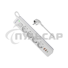 Удлинитель с сетевым фильтром Defender DFS 145, белый, 4розетки, USB+TypeC, 5 м.