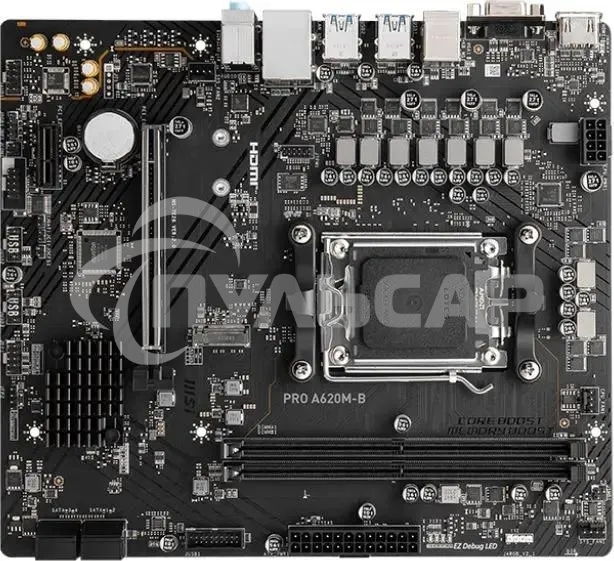 Материнская плата MSI PRO A620M-B, AM5, AMD A620, 2xDDR5, 4xSATA, 1xM.2 (PCIe 4.0 x4), 1xPCIe 4.0 x16, 1xPCIe 3.0 x1, 1xHDMI, 1xVGA, 1x2.5Gb LAN, 6xUSB-A 5Gbps, 6xUSB-A 2.0, 3x3.5 мм, 7.1, mATX