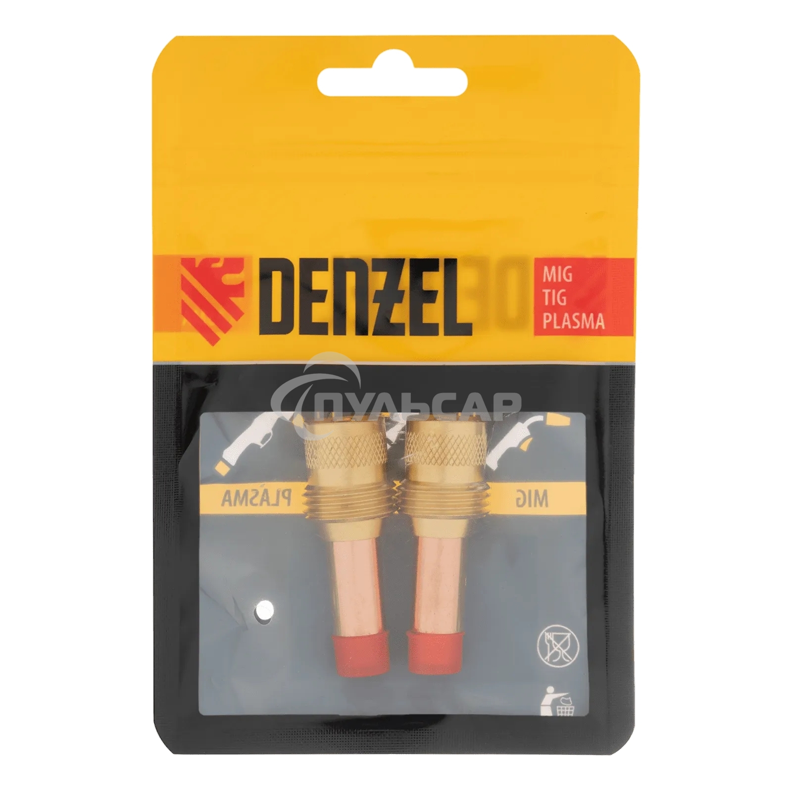 Держатель цанги Denzel с газовой линзой для электрода 2,4 мм, 2 шт