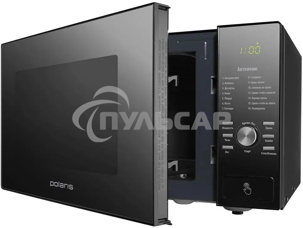 Микроволновая печь Polaris PMO 2303DG черный, 23 л, 1400 Вт, переключатели - кнопки/поворотный механизм