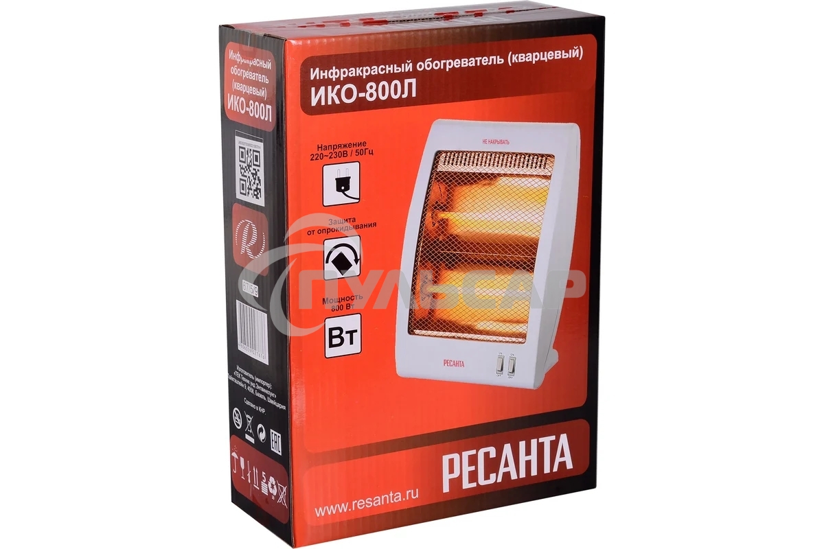 Обогреватель инфракрасный Ресанта ИКО-800Л, белый, кварцевый, 800 Вт, 8 м2 (67/5/9)