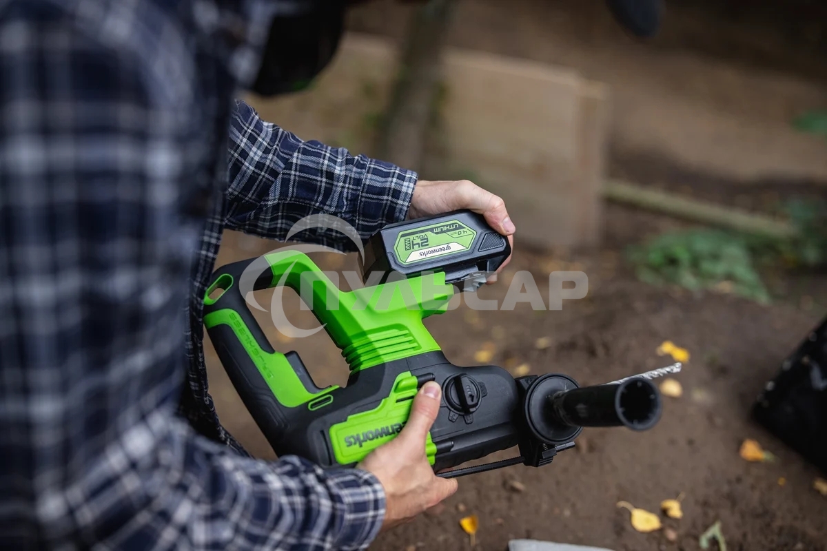 Перфоратор аккумуляторный бесщеточный GreenWorks GD24SDS2 2 ДЖ, 24V, c 1хАКБ 4 Ач и ЗУ в сумке (3803007UB)