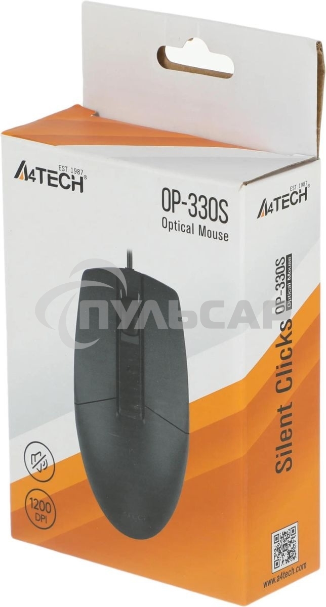 Мышь проводная A4Tech OP-330S черный, 1200 dpi, USB, кнопки - 3