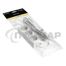 Удлинитель ExeGate ECE-3-1.8W (EX285803RUS), белый, 1.8 м, евровилка с заземлением, 3 евророзетки с заземлением, 2200 Вт