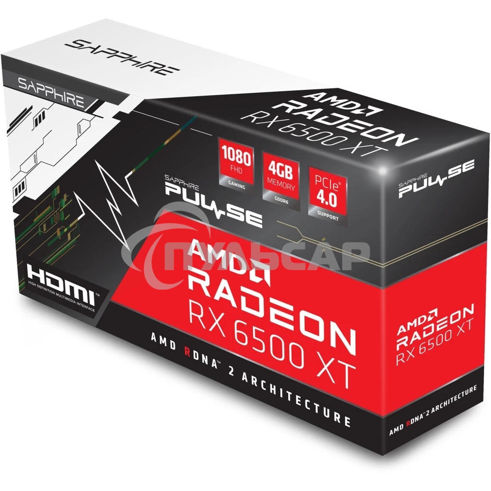 Видеокарта Sapphire RX6500XT Gaming OC Pulse 11314-07-20G AMD Radeon RX 6500XT 4Gb 64bit GDDR6 PCI-E 4.0 2685/18000 HDMIx1 DPx1 HDCP Ret