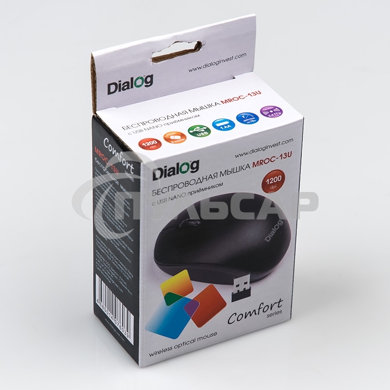 Мышь беспроводная Dialog Comfort MROC-13U черный, 1200 dpi, радиоканал, USB, кнопки - 3