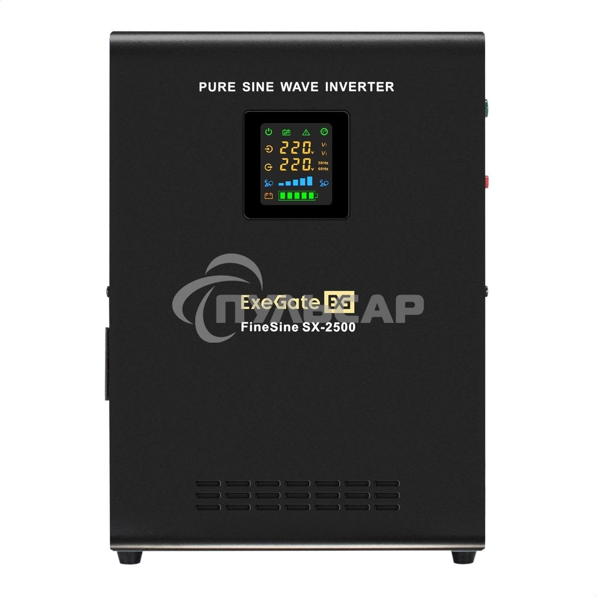 Комплект ИБП EX296002RUS + батарея 100Aч EX285656RUS 2шт (инвертор, синус, для котла, настенный) ExeGate FineSine SX-2500.LCD.AVR.2SH 2500VA/1800W, чистая синусоида, цветной LCD-дисплей, AVR, 2*Schuko, линейно-интерактивный, крепление настенное/универсаль