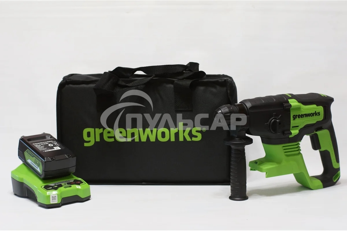 Перфоратор аккумуляторный бесщеточный GreenWorks GD24SDS2 2 ДЖ, 24V, c 1хАКБ 4 Ач и ЗУ в сумке (3803007UB)
