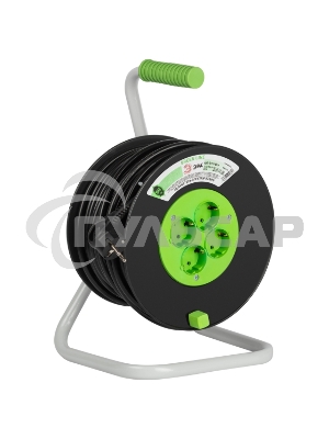 Удлинитель силовой ЭРА GREEN LINE KAT-3x1.5-50m Greenline на катушке пластик 4 розетки с заземлением 50м ПВС 3x1.5мм2