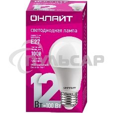 Лампа светодиодная ОНЛАЙТ 71655 OLL-A65/А60-12-230-4K-E27 12 Вт грушевидная 4000К белый E27 1000 лм 176-264В