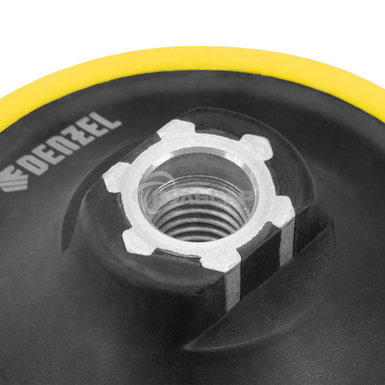 Тарелка опорная Denzel для дрели и УШМ с липучкой, 150 мм, мягкая, с адаптером c М14 на d8