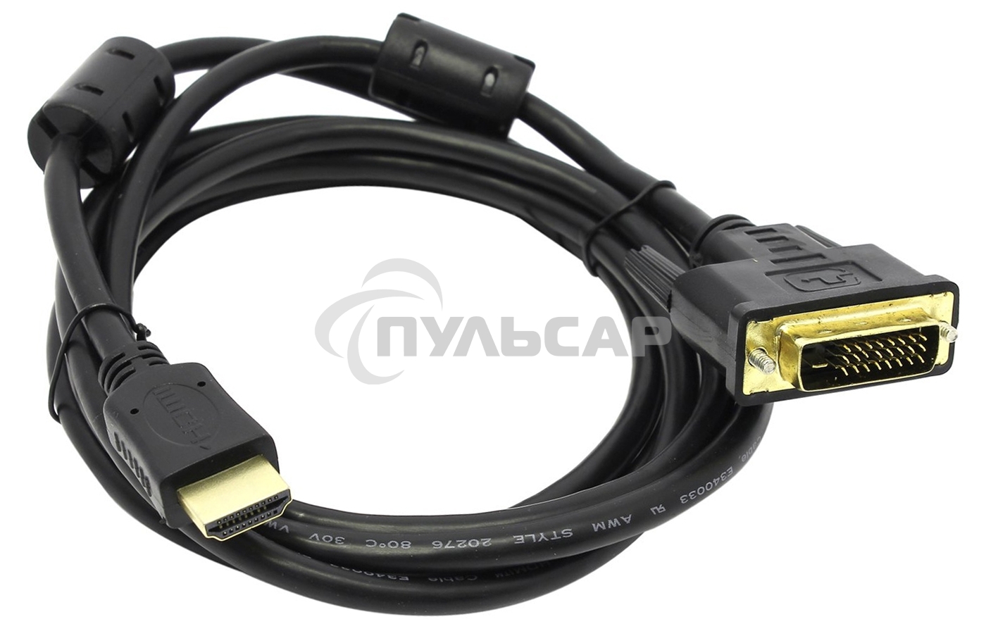 Кабель 5bites APC-073-020 HDMI M/DVI M (24+1) double link, зол.разъемы, ферр.кольца, 2м.