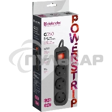 Удлинитель Defender G350 черный, 5 м, EURO, 3 розетки, 2200 Вт