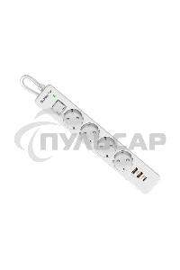 Удлинитель с сетевым фильтром Defender DFS 141, белый, 4розетки, USB+TypeC, 1.5 м.