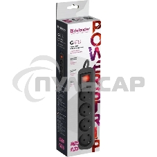 Удлинитель Defender G418 черный, 1.8 м, EURO, 4 розетки, 2200 Вт