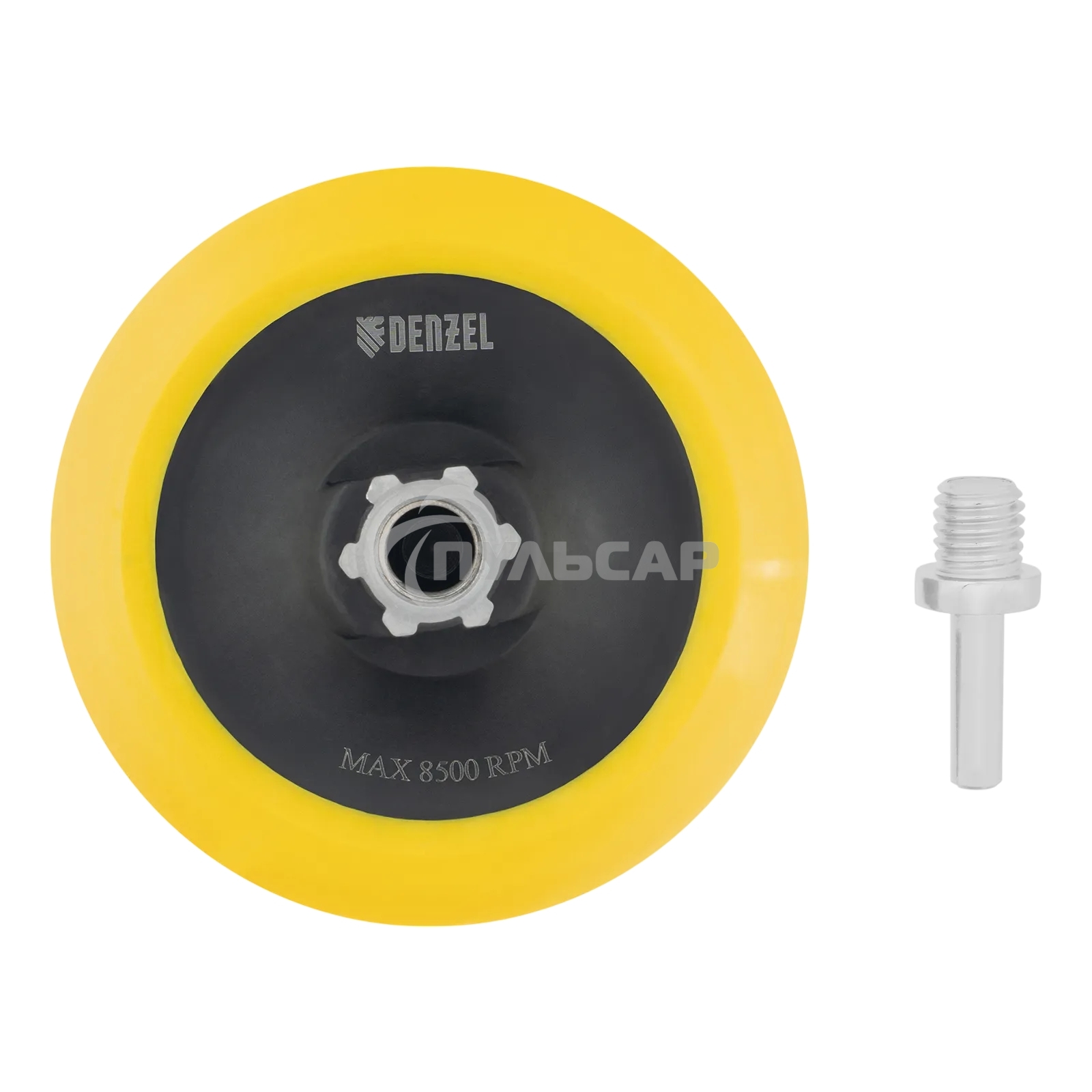 Тарелка опорная Denzel для дрели и УШМ с липучкой, 150 мм, мягкая, с адаптером c М14 на d8