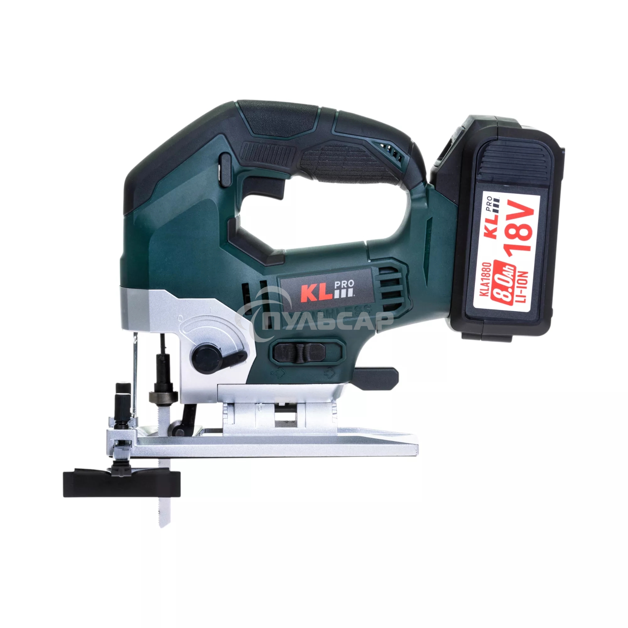 Профессиональный лобзик бесщеточный KLPRO KLDT18B-80 (18В, Li-ion-2шт, 8.0А·ч, патрубок для пылесоса, полотна (дерево/металл, З/У-4А, кейс)