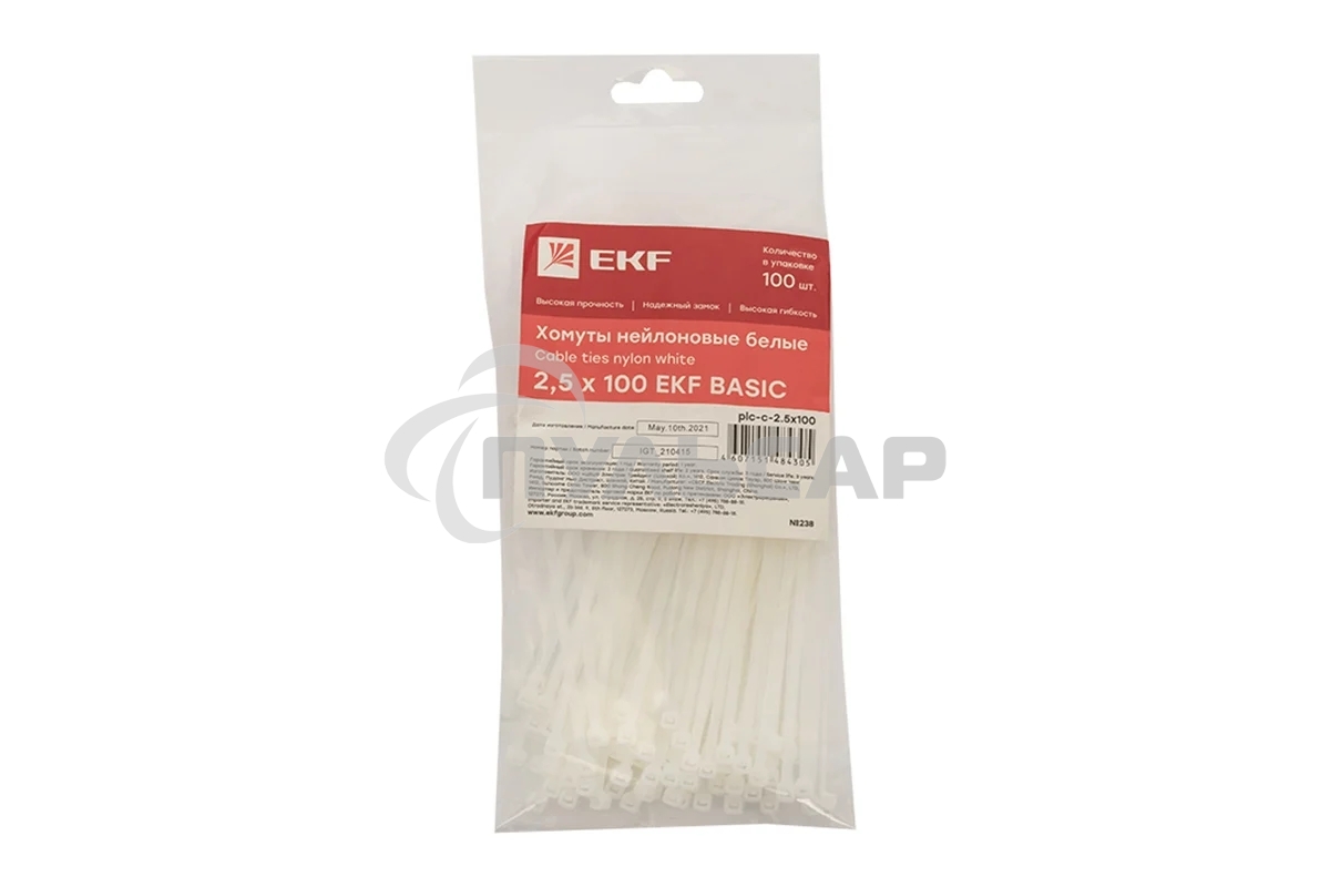 Хомут кабельный 2.5х100 нейл. белый (уп.100шт) EKF plc-c-2.5x100