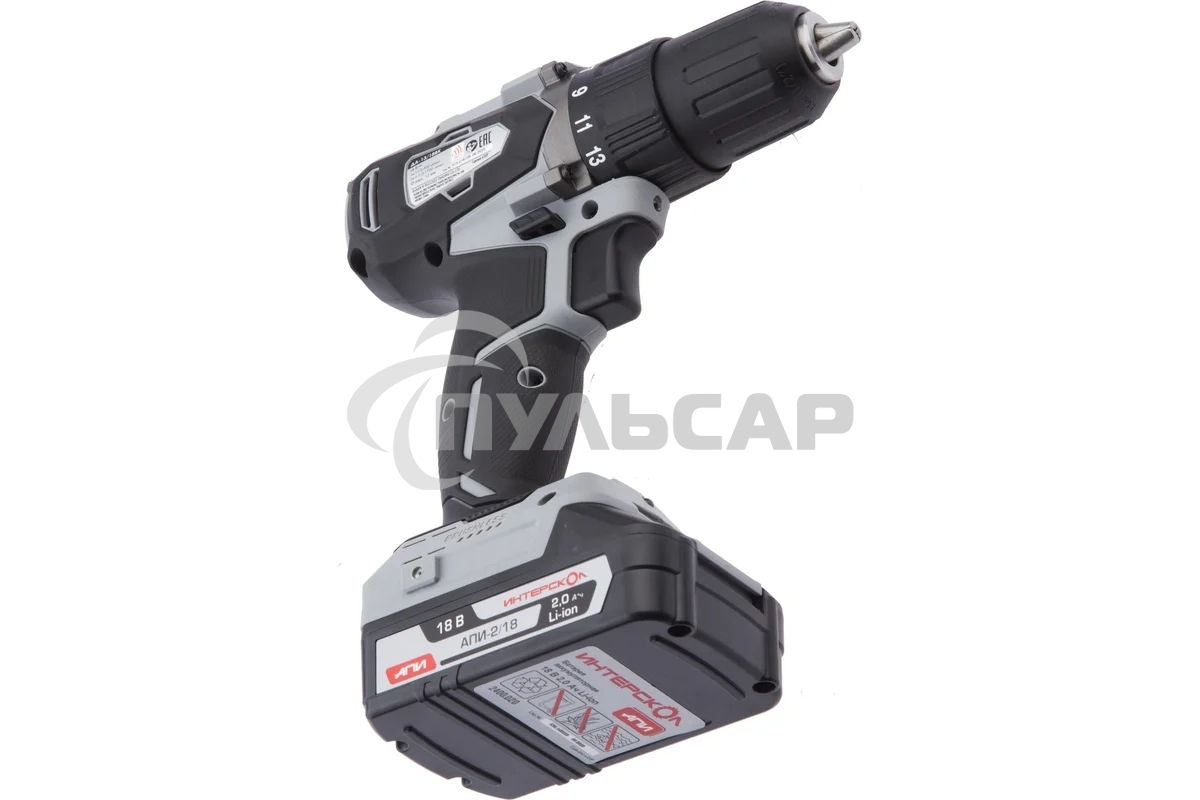Дрель-шуруповерт ИНТЕРСКОЛ ДА-13/18ВК, Аккумуляторный, 18В, 2 АКБ, Кейс
