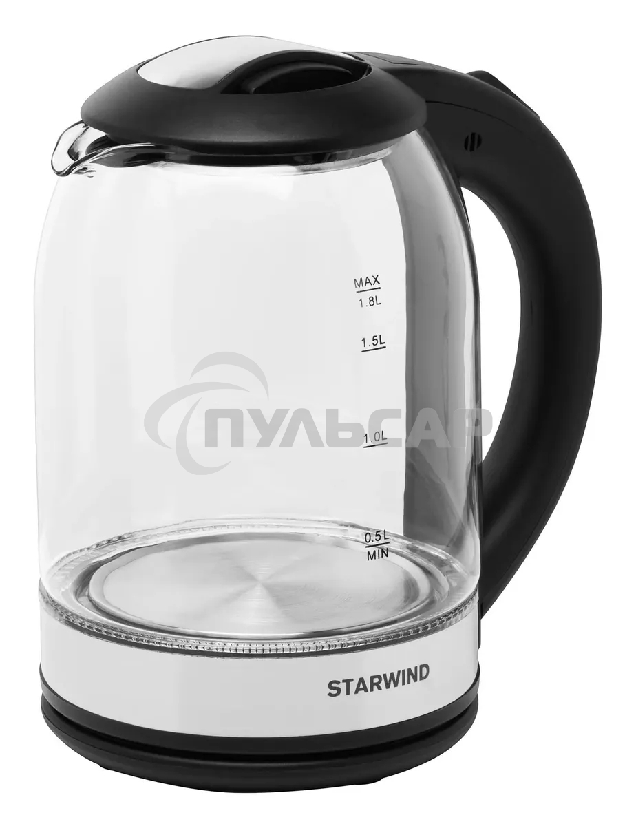 Чайник электрический Starwind SKG2051 1.8л. 1800Вт черный/серебристый (корпус: стекло)