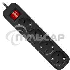 Удлинитель Defender G418 черный, 1.8 м, EURO, 4 розетки, 2200 Вт