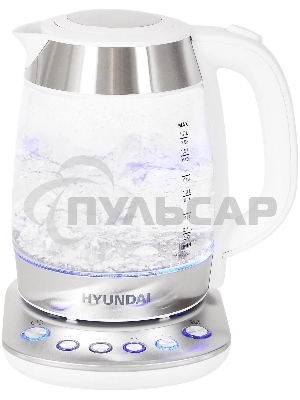 Чайник электрический Hyundai HYK-G4033 1.7л. 2200Вт белый/серебристый (корпус: стекло)