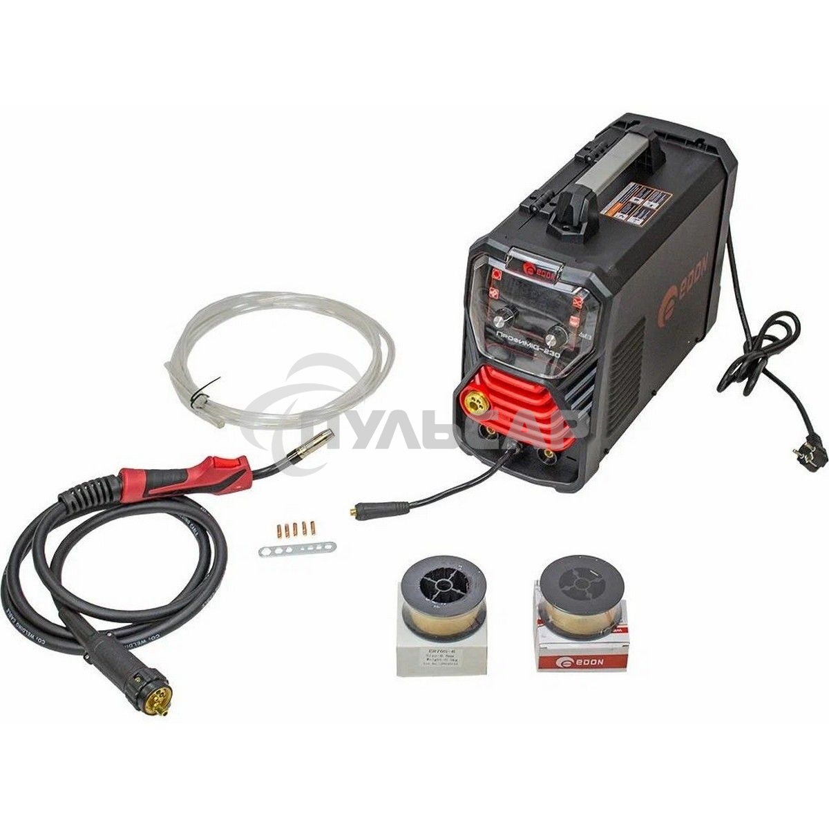 Сварочный аппарат полуавтоматический Edon ПрофиMIG-250 MIG 10,6 кВт 20-250А, MMA 13,1 кВт 20-250А, раб.цикл 60%, КПД 85%, диаметр: электроды 2-4мм, проволока 0,8-1ммMIG-MAG/NoGas/MMA/LIFT TIG/2T/4T/SYNСварка тонких металлов и нержавеющей стали.