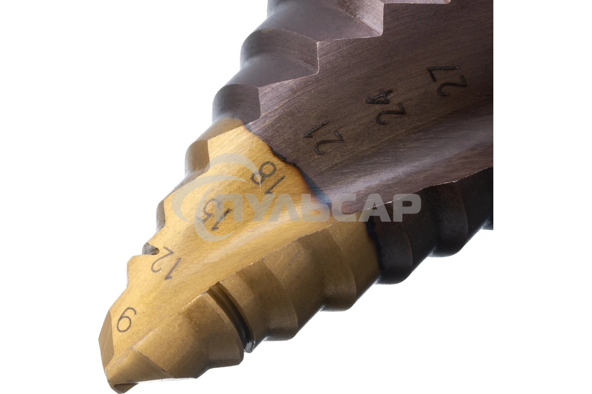 Сверло ступенчатое Denzel 9-12-15-18-21-24-27-30-33-36 мм, Р6М5К5, 6-гр. хвостовик 723615