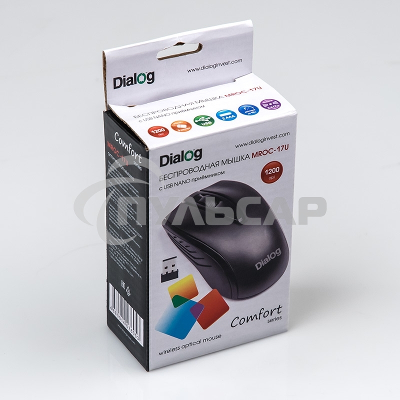 Мышь беспроводная Dialog Comfort MROC-17U черный, 1200 dpi, радиоканал, USB, кнопки - 3
