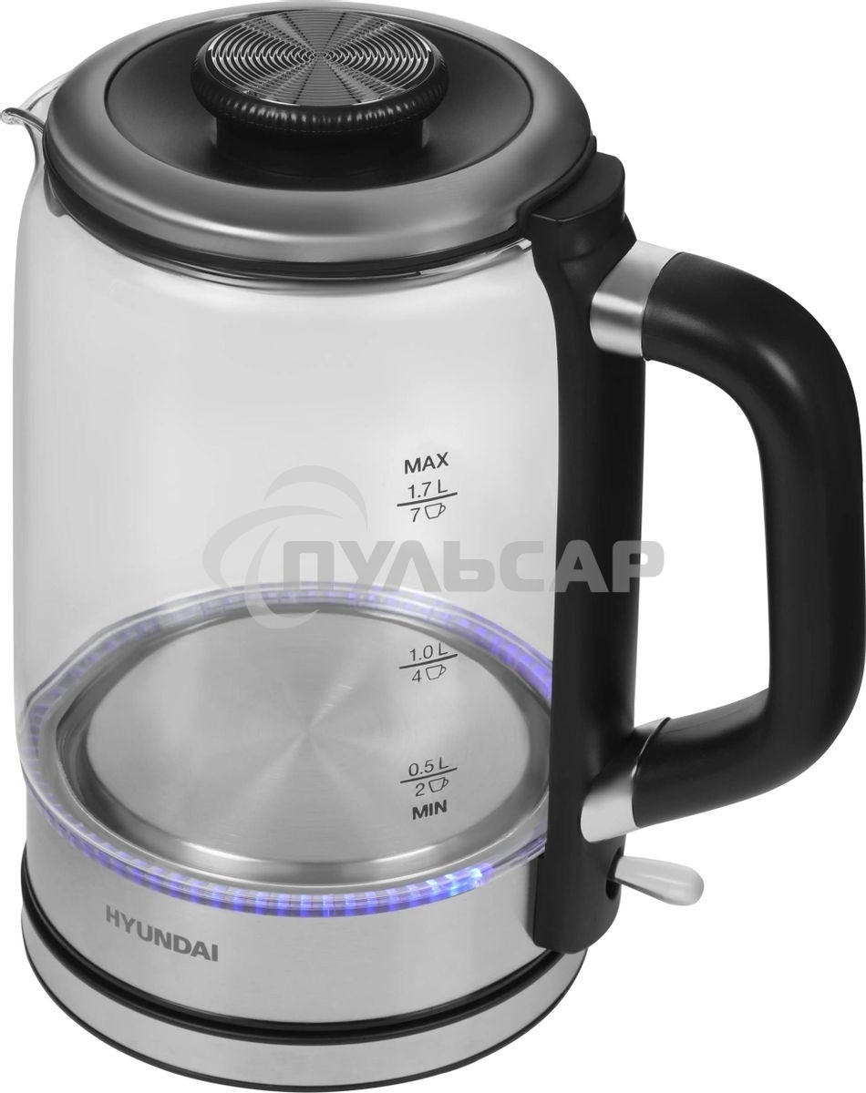 Чайник электрический Hyundai HYK-G5501 1.7 л, 2200 Вт, серебристый/черный