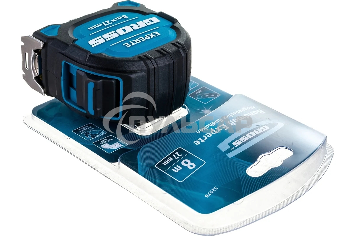 Рулетка Experte, 8 м x 27 мм, двухкомпон. корпус, магнит, двухстор. разметка, нейлон Gross