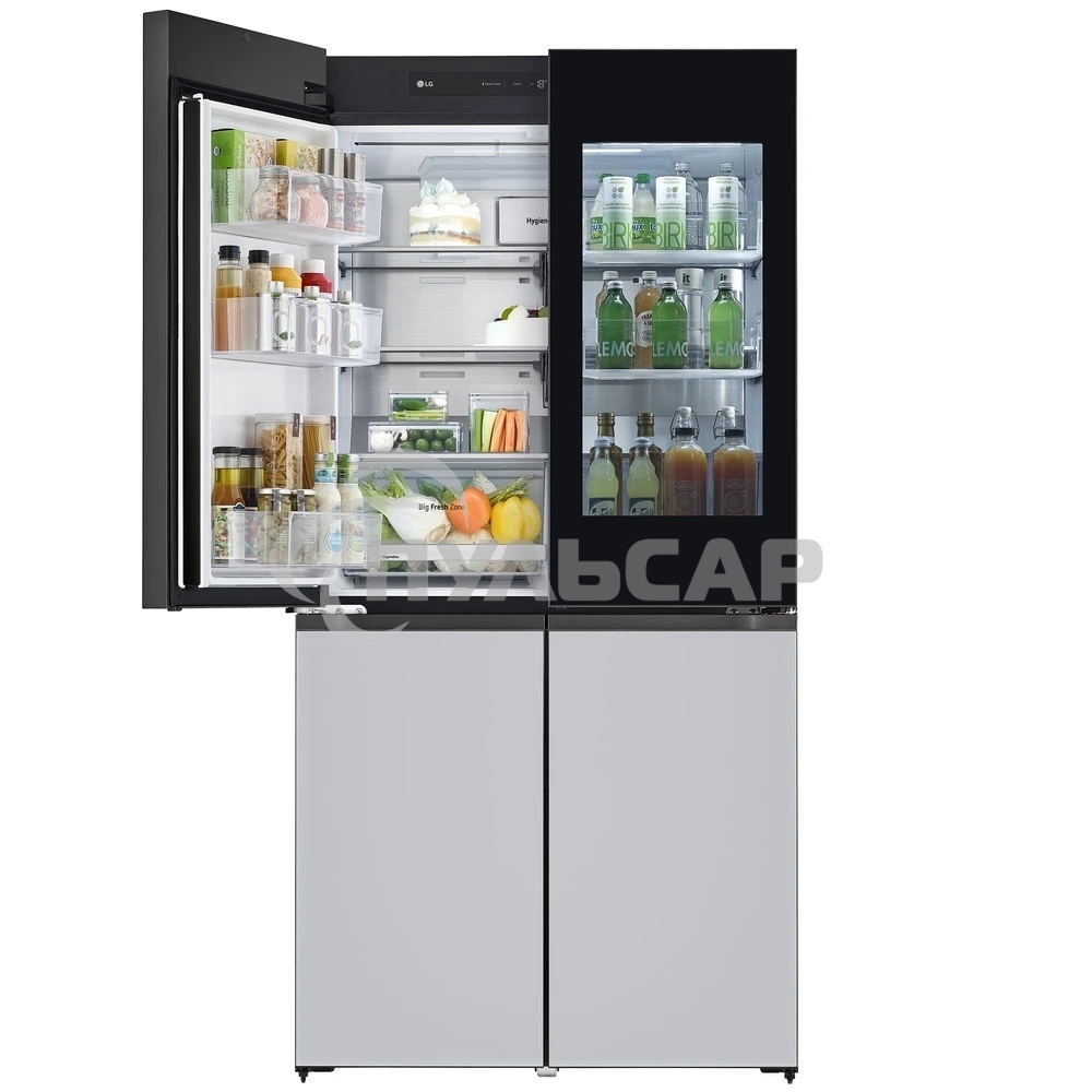 Холодильник LG GR-A24FQAKM серый трехкамерный 382/145л морозилка снизу, No Frost, Side by Side