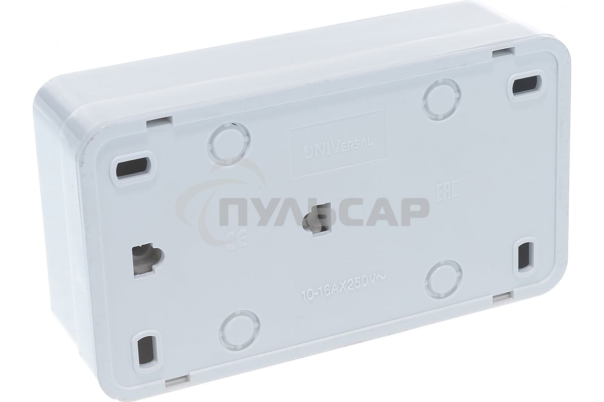 Блок ОП Олимп 2-кл. вык. с подсветкой + роз. с заземл. горизонт. бел. UNIVersal О0037