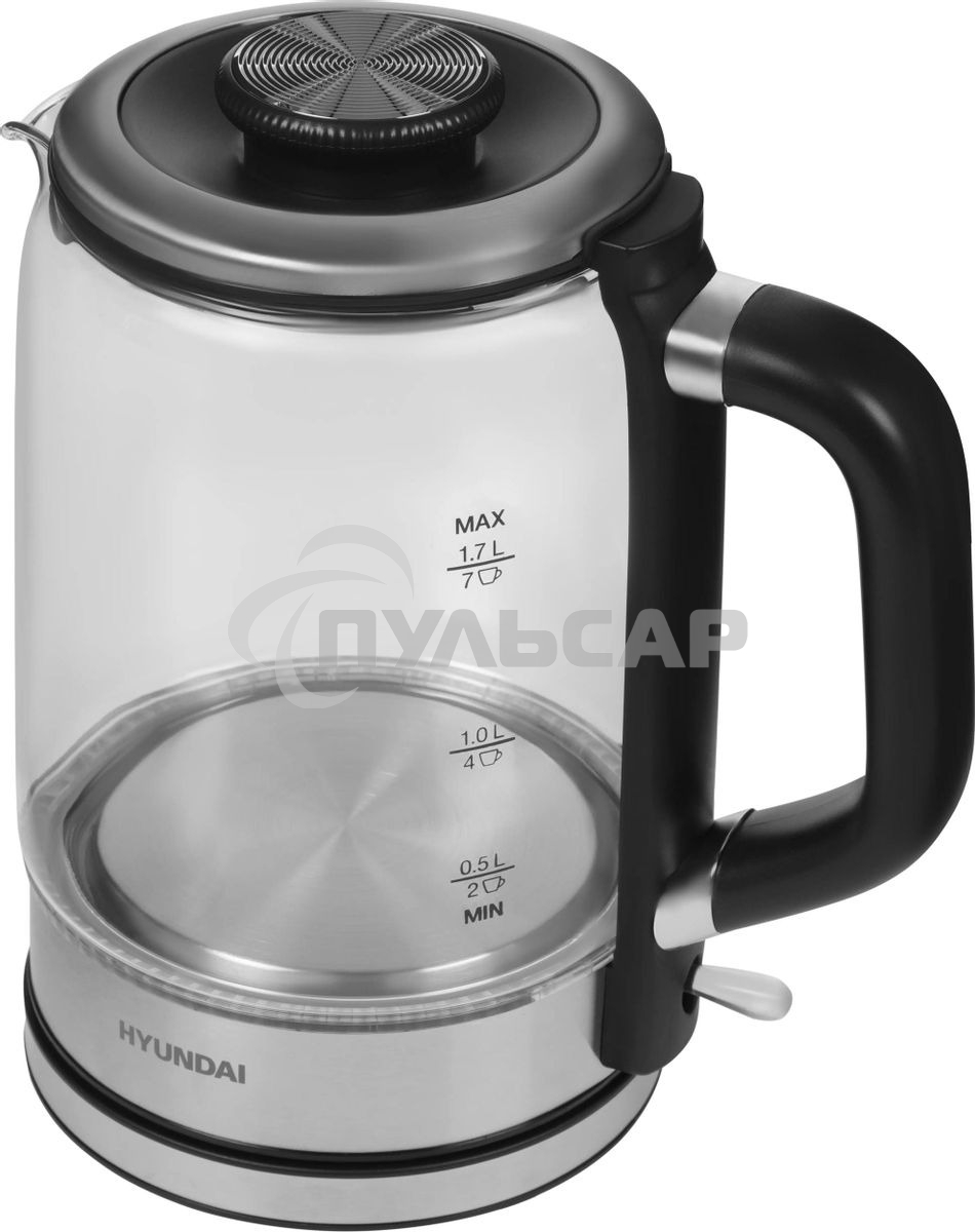 Чайник электрический Hyundai HYK-G5501 1.7 л, 2200 Вт, серебристый/черный