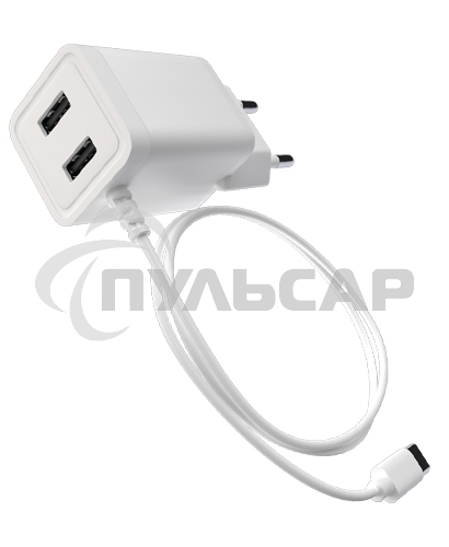 Сетевое зарядное устройство Maxvi A202T 2хUSB 2А 10W + литой кабель Type-C 1.2м, белый