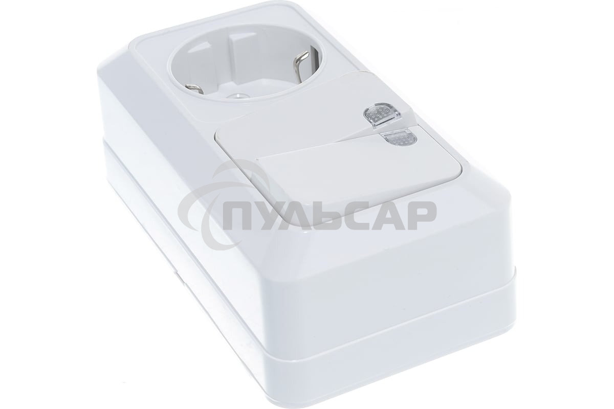 Блок ОП Олимп 2-кл. вык. с подсветкой + роз. с заземл. горизонт. бел. UNIVersal О0037