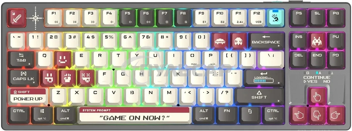 Клавиатура беспроводная A4Tech Bloody WS87 USB, Bluetooth/Радиоканал серый/красный