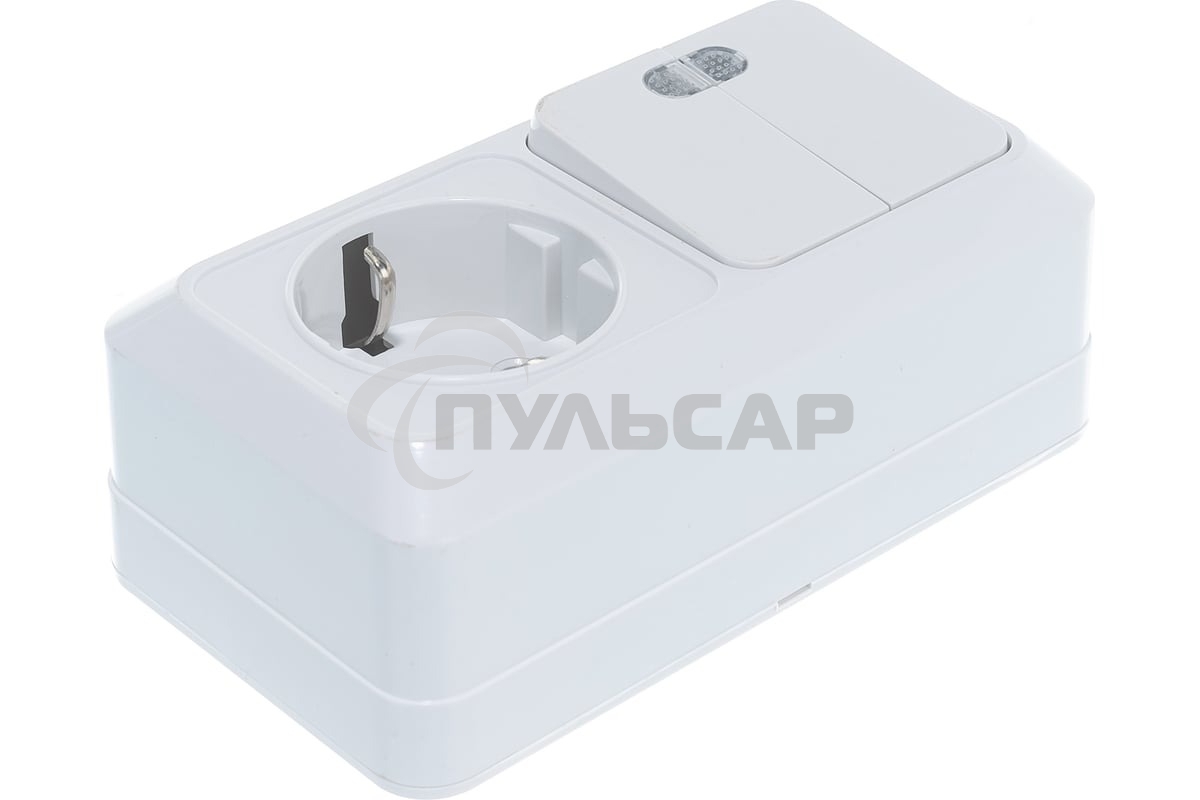 Блок ОП Олимп 2-кл. вык. с подсветкой + роз. с заземл. горизонт. бел. UNIVersal О0037