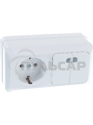 Блок ОП Олимп 2-кл. вык. с подсветкой + роз. с заземл. горизонт. бел. UNIVersal О0037