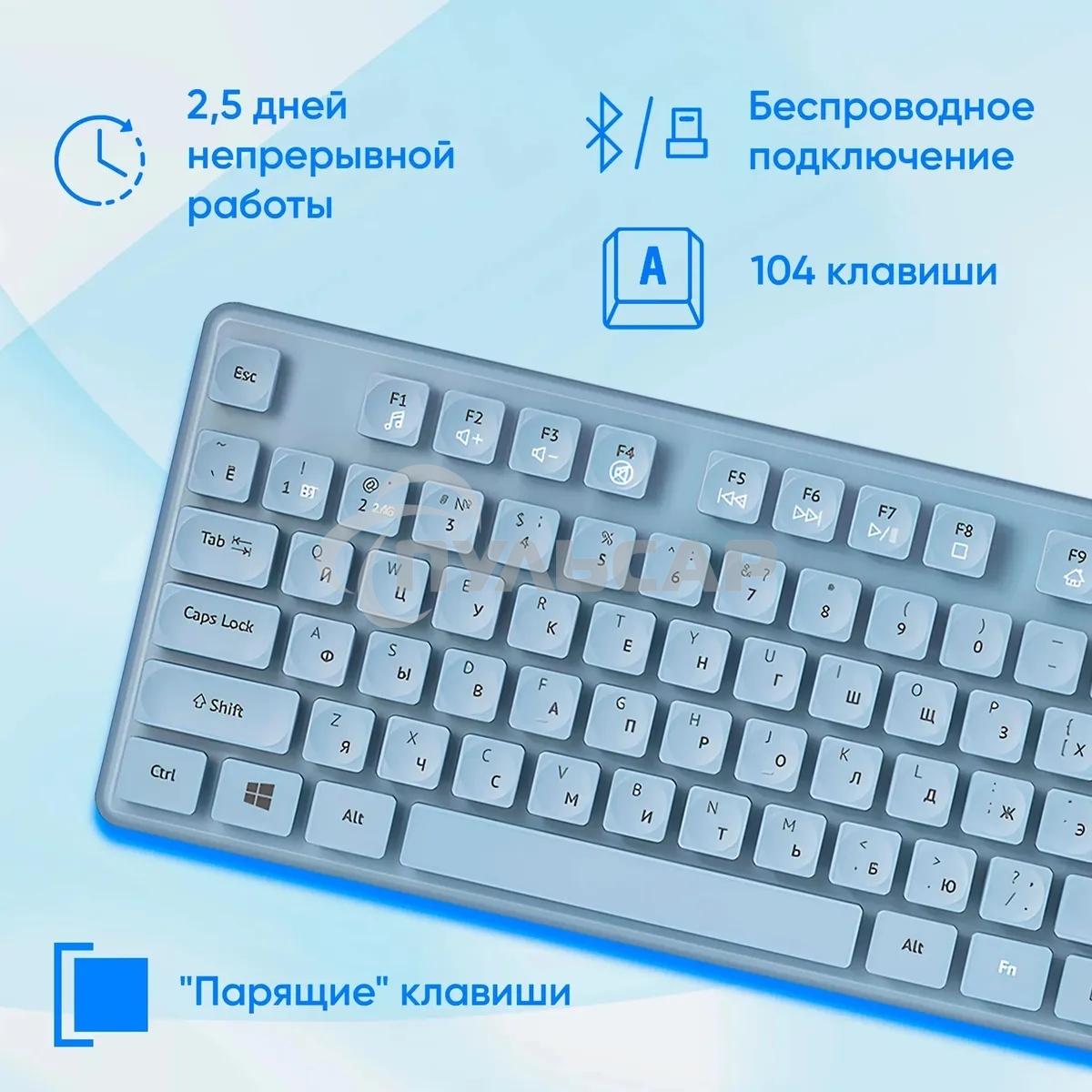 Комплект клавиатура + мышь Оклик S265W клав:голубой мышь:голубой USB беспроводная Bluetooth/Радио Multimedia (1938927)
