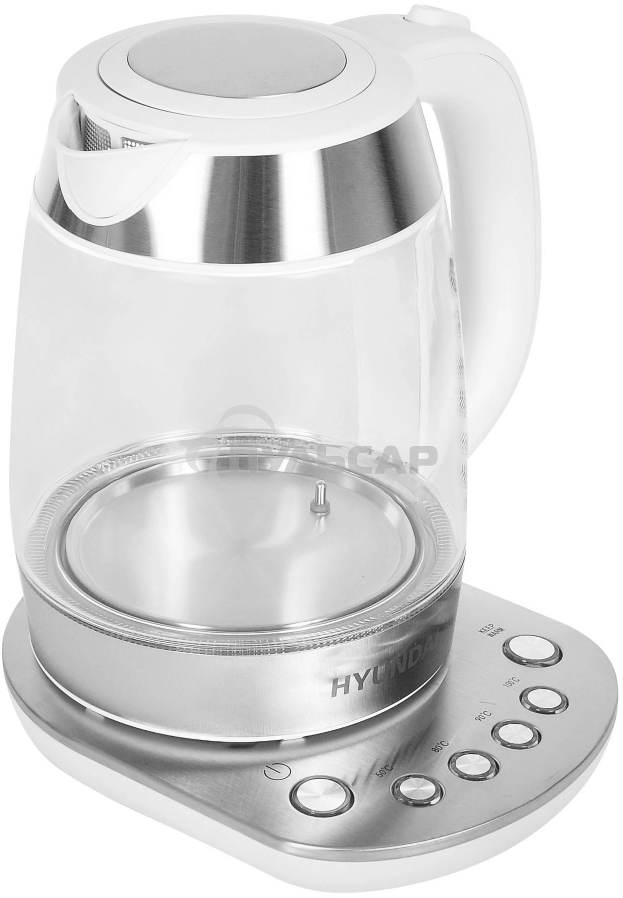 Чайник электрический Hyundai HYK-G4033 1.7л. 2200Вт белый/серебристый (корпус: стекло)