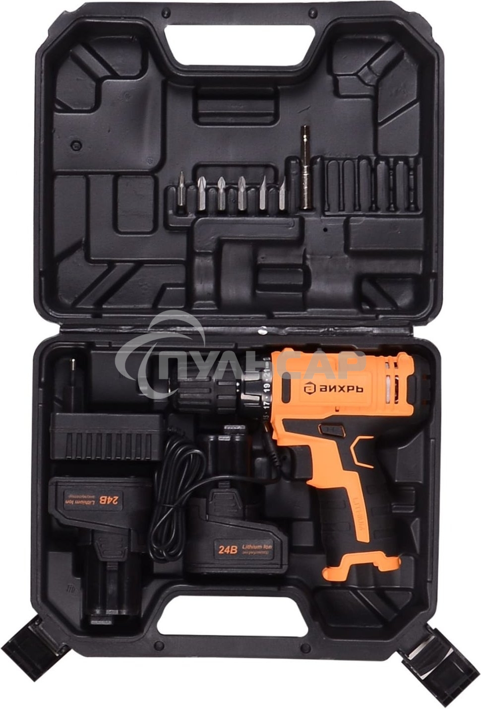 Дрель-шуруповерт Вихрь ДА-24Л-2кУ 72/14/19, Аккумуляторная, 24В, 2 АКБ, Ударная