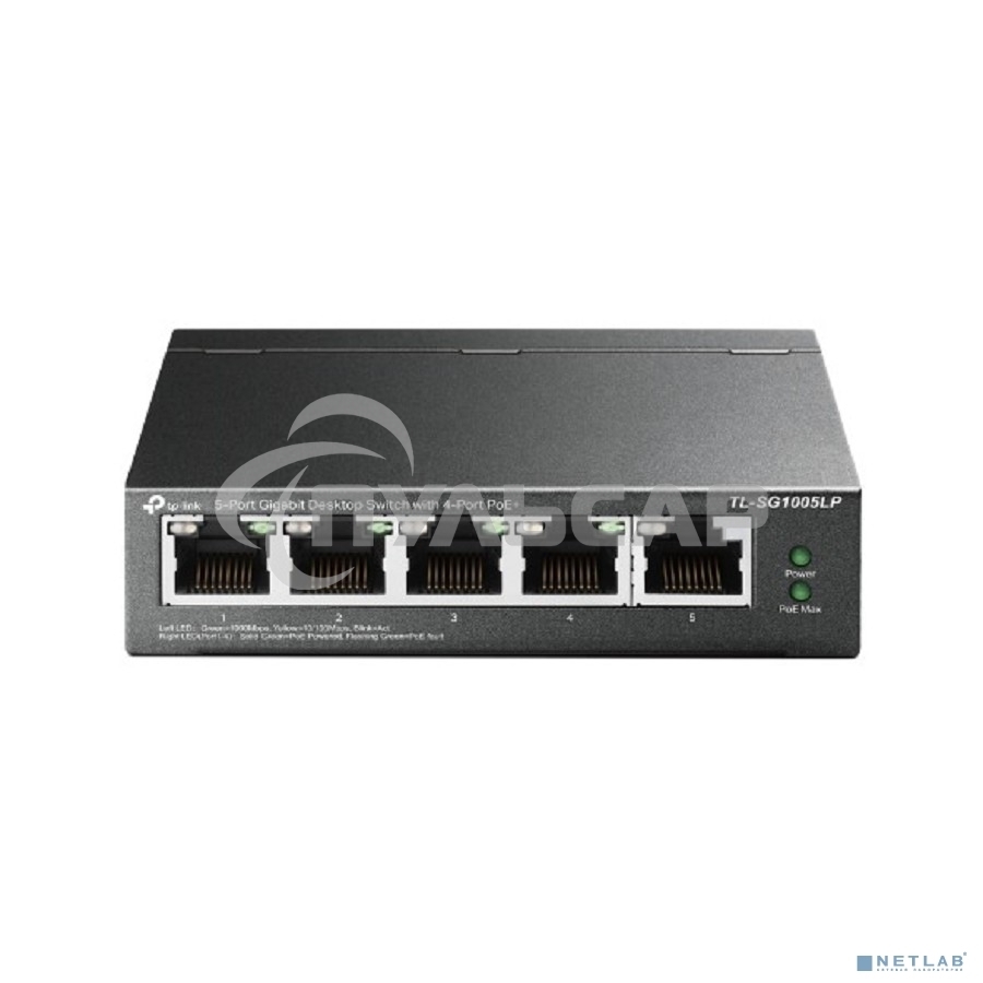 Коммутатор TP-Link 5-Port Gigabit Unmanaged Switch with 4-Port PoE+, metal case, desktop mount, PoE budget 40W.