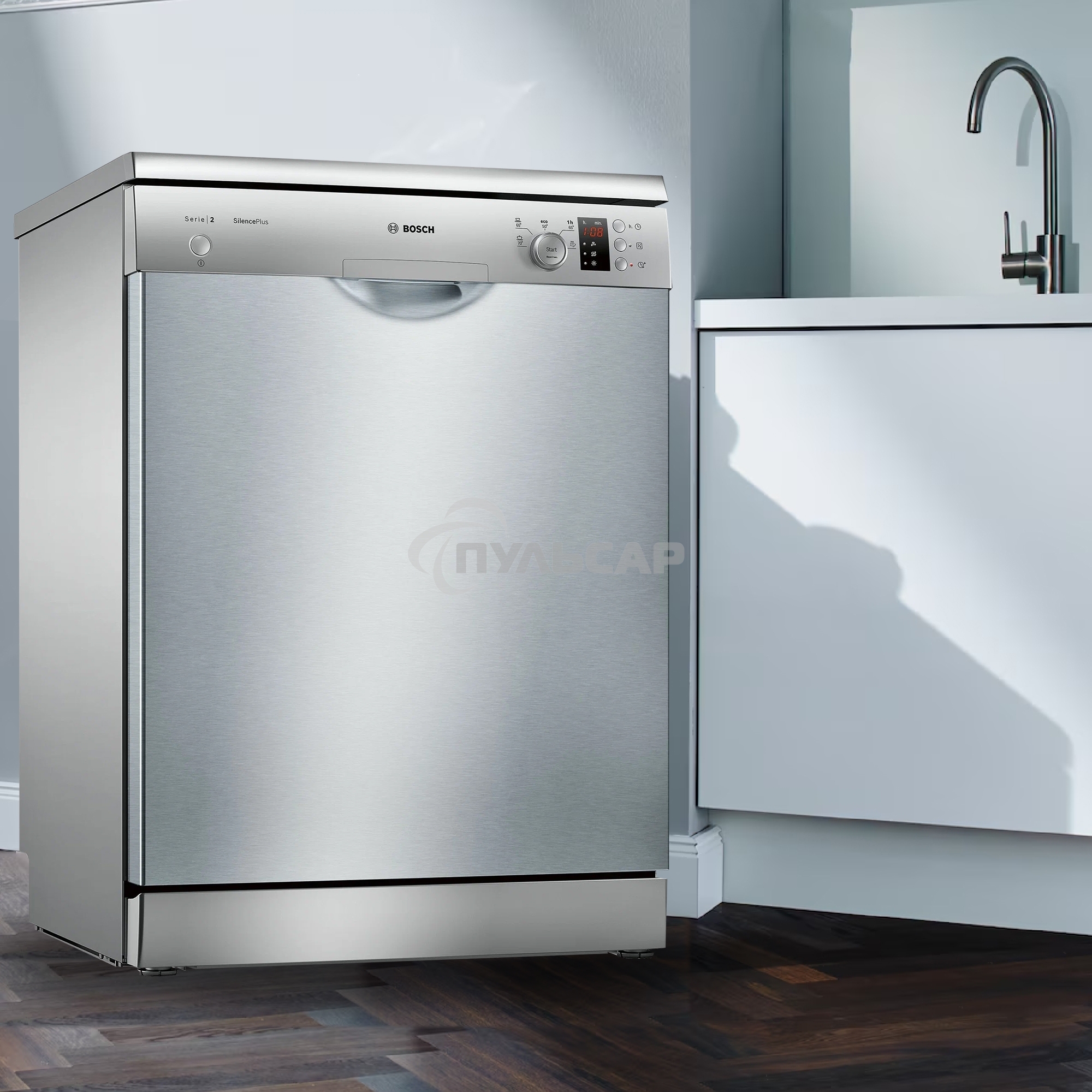 Посудомоечная машина Bosch SMS25AI05E, серебристая, 60 см, 12 компл., 48 дБ, класс A++