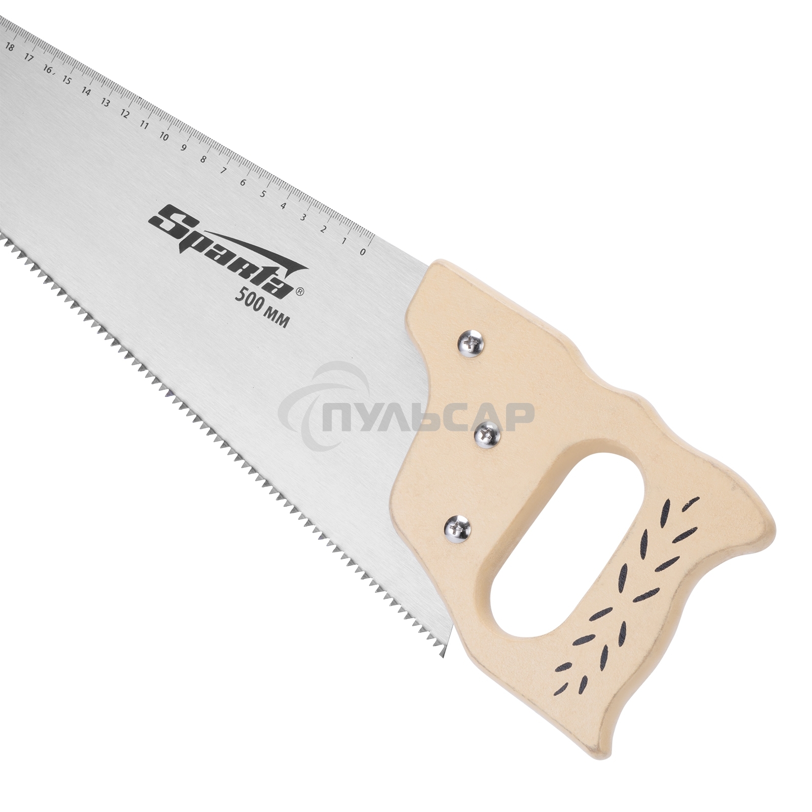 Ножовка по дереву Sparta 400 мм, 7-8 ТРI, каленый зуб, линейка, деревянная рукоятка