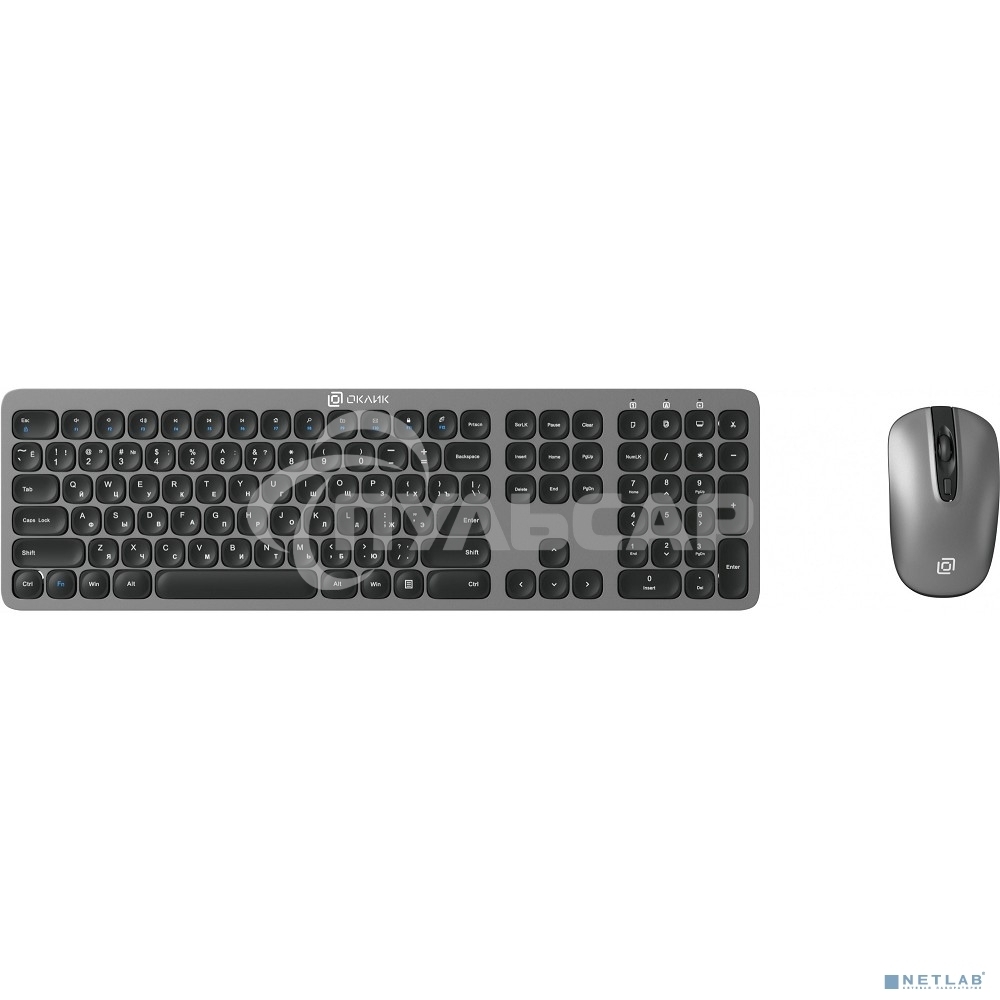 Комплект клавиатура + мышь Оклик 300M клав:серый мышь:серый/черный USB беспроводная slim