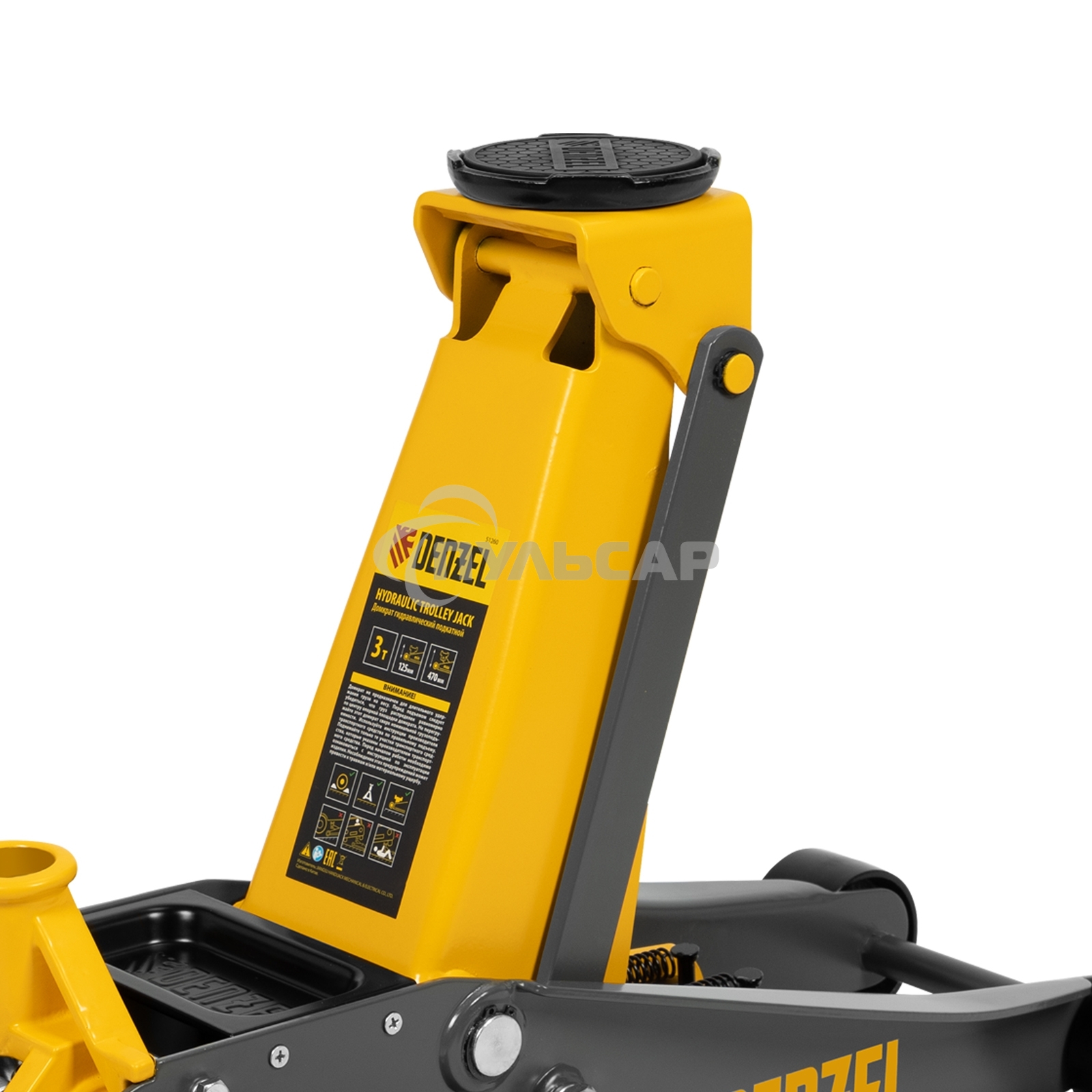 Домкрат гидравлический подкатной Denzel 3 т, 125-470 мм, быстрый подъем, проф. 51260